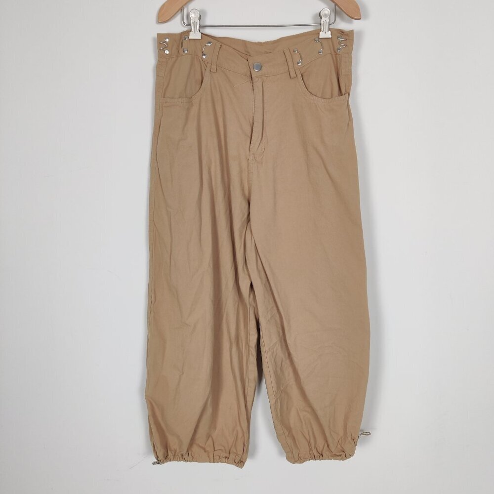 Women's High Rise Pants Size S Beige Cotton Lightweight Resortwear Casual Daily